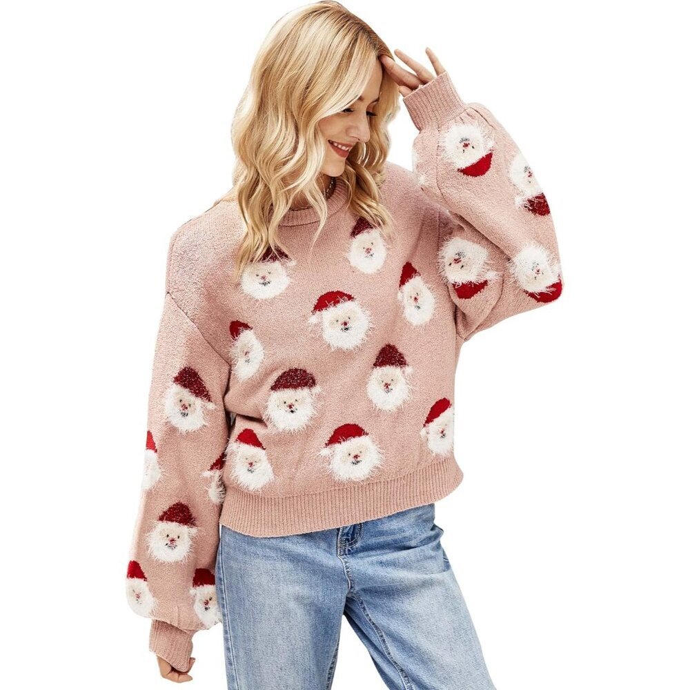 Women's Funny Santa Xmas Christmas Sweater Pullover Holiday Party Knit Large